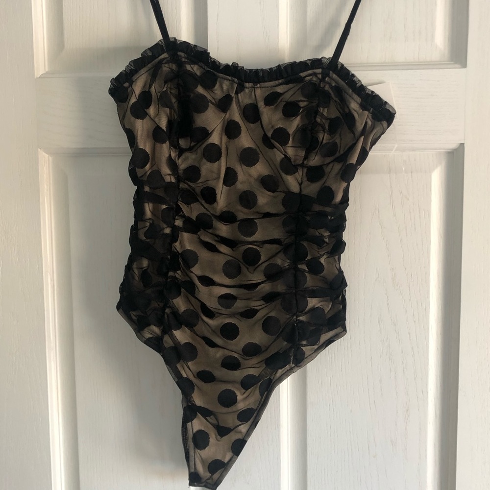 Mesh polka dot see through bodysuit